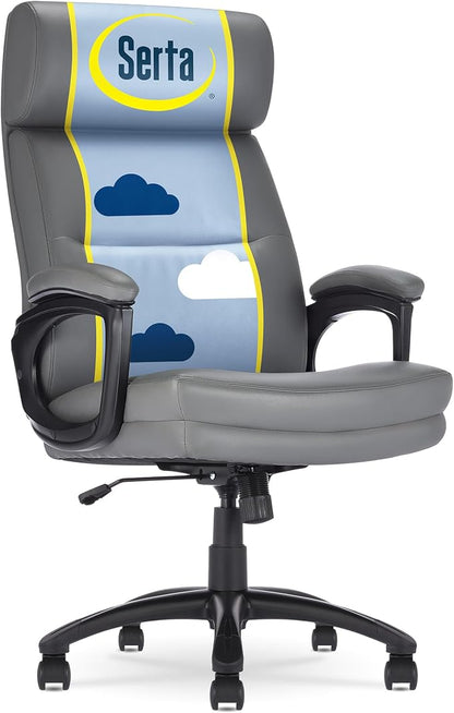 Serta Comfort Executive Big & Tall Office Chair, Ergonomic High-Back Computer DeskChair, Semi Plush Cushion Seat, Soft Padded Armrests, SertaQuality Foam, Metal Swivel Base, Bonded Leather, Gray