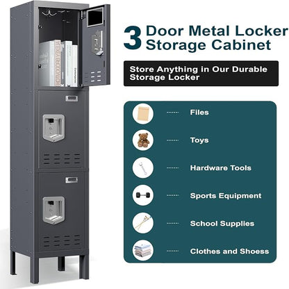 BUTISOW Metal Lockers - 66" Height Steel Lockers for Employees with 3 Door Storage Locker with Card Slot for Employees Gym School Home Office Garage - Assembly Required