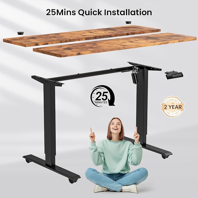 farexon Electric Standing Desk Adjustable Height, 48x 24 Inches Sit Stand Up Computer Desk with Double Metal Hook，4 Memory Preset Heights, 27''-46'' Lifting Range for Home/Office（Brown）