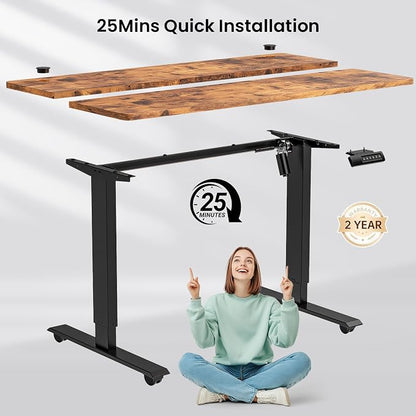 farexon Electric Standing Desk Adjustable Height, 48x 24 Inches Sit Stand Up Computer Desk with Double Metal Hook，4 Memory Preset Heights, 27''-46'' Lifting Range for Home/Office（Brown）