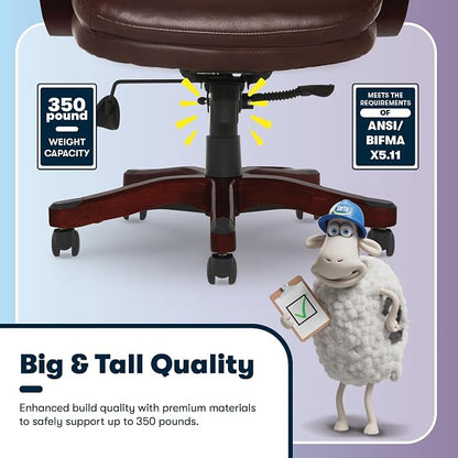 Serta Conway Big and Tall Executive Office Chair - Ergonomic Lumbar Support, Bonded Leather, Padded Armrests, High Back Computer Desk Chair, Chestnut Brown