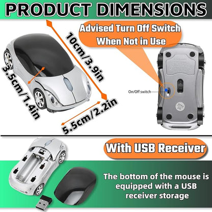 HuGuWdy Silver Car Mouse，2.4G with USB Reciver 1600DPI Computer Mice Wireless for Computer Wireless Computer Mouse for Laptop Tablet for Windows Mac OS（Silver）