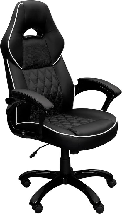 Techni Mobili PU Leather Executive Chair with Padded Armrests, Height Adjustable Racing Style Office Chair with Tilt Control, Black