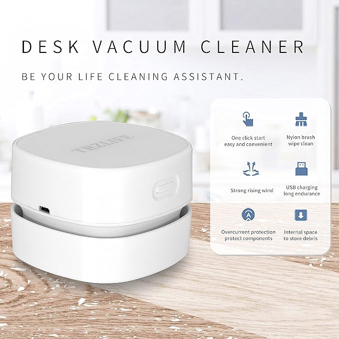 TRZLIFE Desk Vacuum Cleaner, Office & Home Desktop Cleaner, Ideal Gift Pink | Type-C cordless mini vacuum, strong suction for office desks & home countertops. Sleek office-home accessory for holiday gift