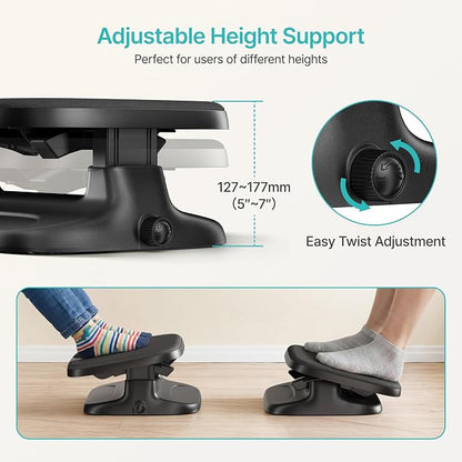 PEGZONE Under Desk Footrest, Adjustable Foot Rest with Height and Degree Angle,Ergonomic Desk Foot Rest with Memory Foam, Foot and Leg Rest for Home & Office, Black