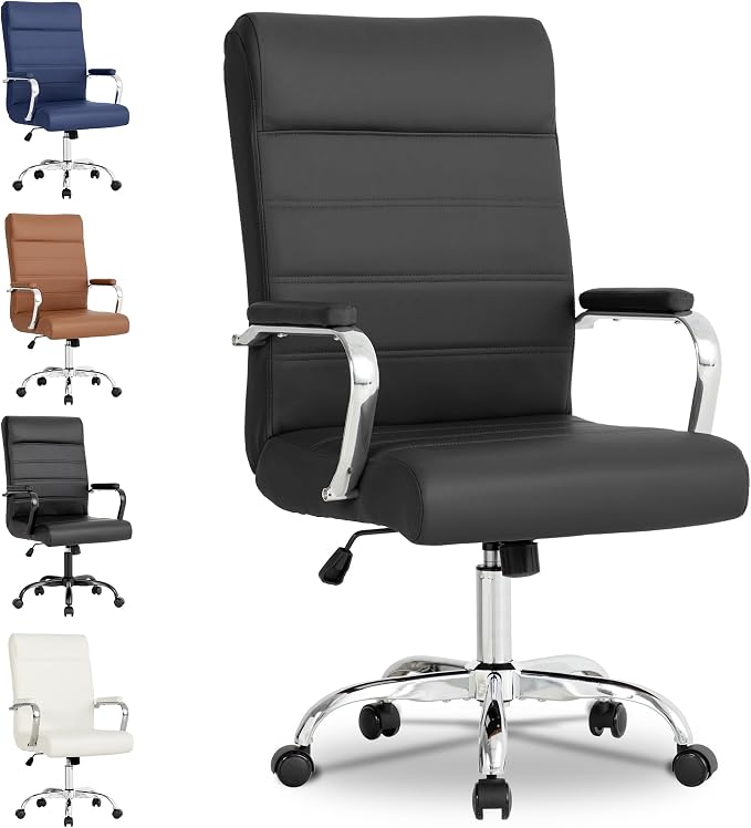 Office Desk Chair,Modern Leather Conference Room Chairs,High Back Ergonomic Home ofiice Chair,Adjustable Height Swivel Executive Computer Chair with Armrest and Padded Seat,Black
