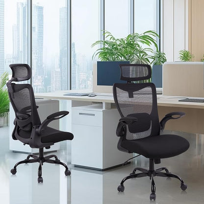 CLATINA Heavy Duty Ergonomic Mesh Office Chair 400LBS, Big and Tall Desk Chair with Adjustable Lumbar Support & Headrest, Flip Up Padded Arms, Swivel Computer Chair for Home, Conference, Black, 6 PACK