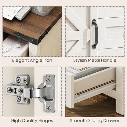 Halitaa 5 Drawer Storage Cabinet, Office Storage Cabinet with Door and Adjustable Shelf, Large Farmhouse Printer Stand for Home Office, Rustic White