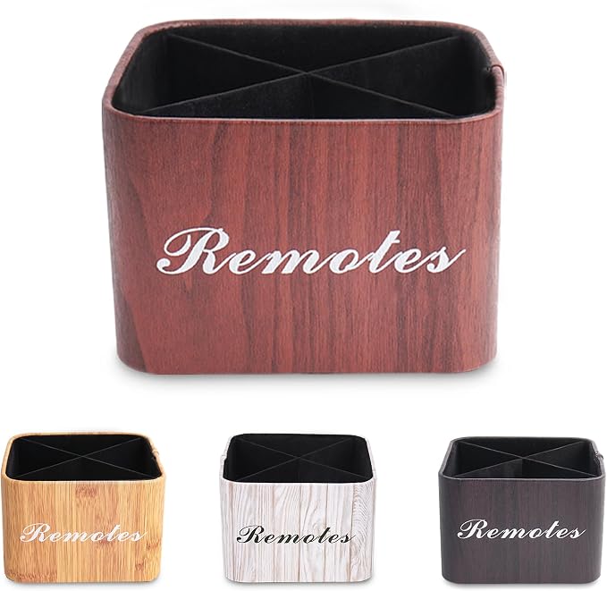 Square Leather Art Supply Organizer,Remote Control Holder with Removable Dividers,360°Rotatable Pencil Holders,4 Compartments Organizer for Office Supplies Storage Box(1-Light Brown)