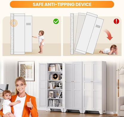 72" Tall Kitchen Cabinet Storage Unit With 2 Doors and 4 Adjustable Shelve, Metal White Freestanding Cupboard, 5 Tier Kitchen Pantry Storage Cabinet for Kitchen Dining/Living Room/Garage/Home/Office