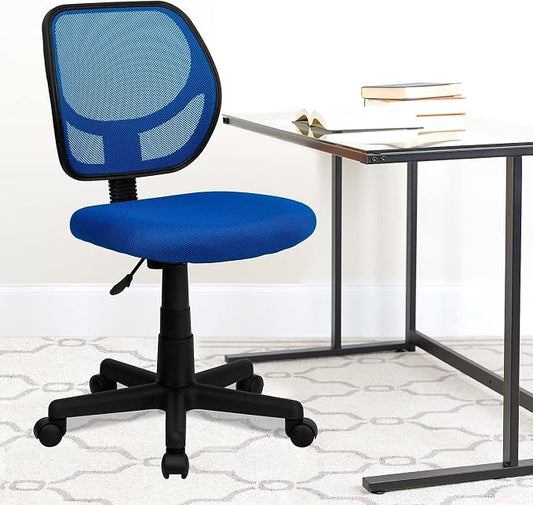 Flash Furniture Neri Low Back Blue Mesh Swivel Task Office Chair with Accordion Back Cover and Mesh Upholstered Seat