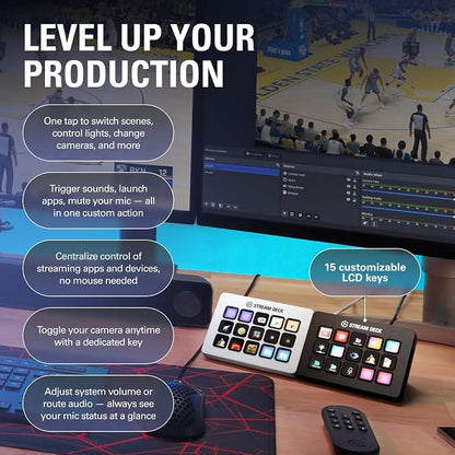 Elgato Stream Deck MK.2 Studio Controller, 15 Macro Keys | Trigger actions in OBS, Twitch, YouTube and more, Visual feedback, Hundreds of plugins, Works with Mac and PC