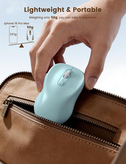 WisFox 2.4G Wireless Mouse for Laptop, Ergonomic Computer Mouse with USB Receiver and Type-C Adapter, 3 Adjustable Levels DPI, 6 Button Cordless Wireless Mice (Baby Blue)