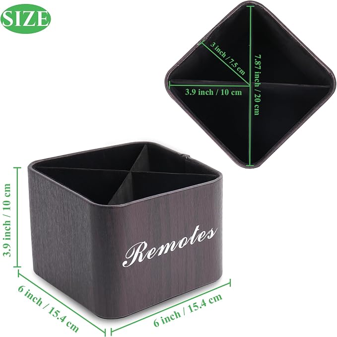 Square Leather Art Supply Organizer,Remote Control Holder with Removable Dividers,360°Rotatable Pencil Holders,4 Compartments Organizer for Office Supplies Storage Box(1-Dark Brown)