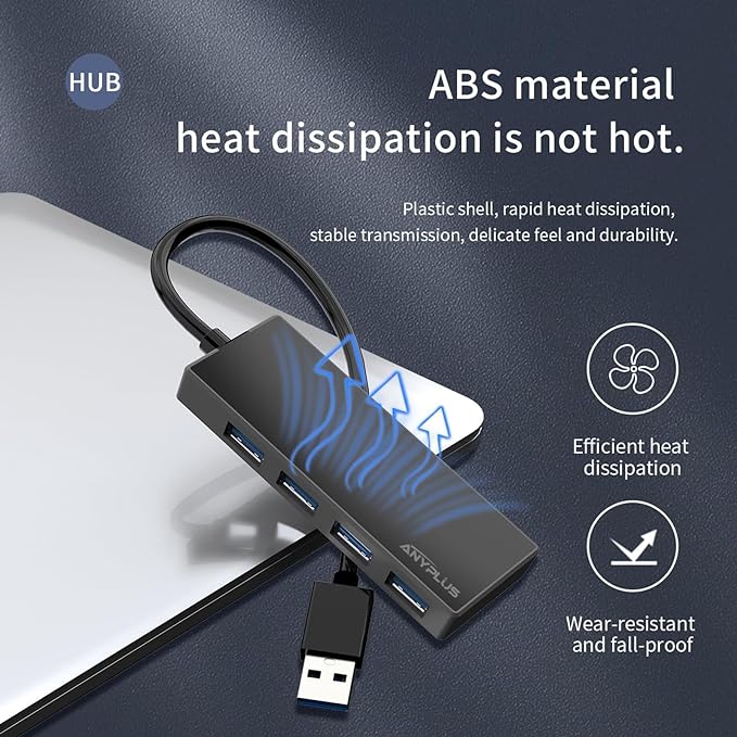 USB 3.0 Hub, 4 Port USB Hub Splitter,Portable USB Adapter Mini Multiport Expander for Desktop, Laptop, Xbox, Flash Drive, HDD, Console, Printer, PC, Keyboards, HP, Dell