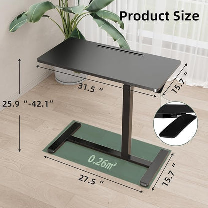 Gibbon Mounts Mobile Standing Desk, Pneumatic Adjustable Rolling Desk(31.5 Inches), Portable Laptop Desk with Wheels, Overbed Bedside Table Laptop Table for Couch, Home, Office, Black