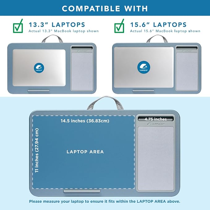 LAPGEAR Home Office Lap Desk with Device Ledge, Mouse Pad, and Phone Holder - Slate Blue - Fits up to 15.6 Inch Laptops - Style No. 91523
