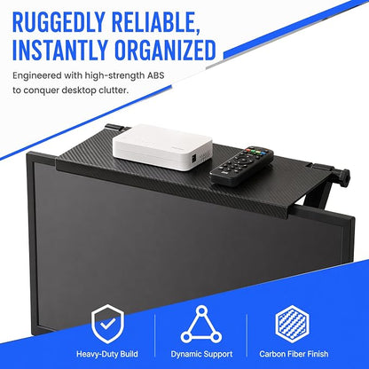 13 Inch Adjustable Screen Top Shelf Organizer for TV Computer Monitor Flat Screen, Large TV Mount Top Shelf Used To Place Soundbar Cable Box Speakers Apple TV Play-station Camera Frames Remote