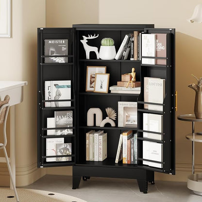 White Pantry Storage Cabinet, 48" Kitchen Pantry with Doors and 3 Adjustable Shelves, Metal Freestanding Buffet Cupboards Sideboard, for Office, Home, Garage, School