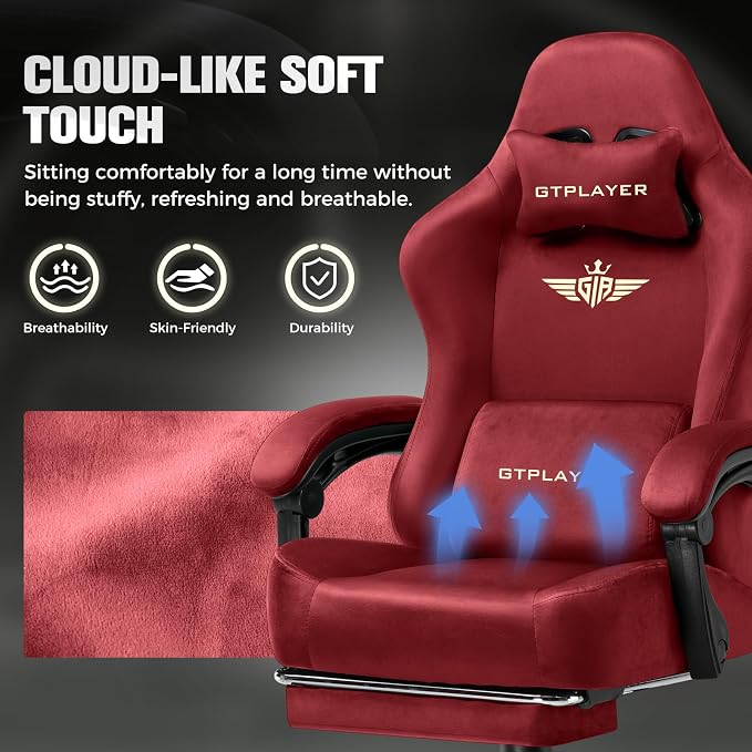 GTPLAYER Big and Tall Gaming Chair 400lbs Heavy Duty Office Chair with Foot Rest, High Back Pocket Spring Ergonomic Computer Chair for Adults, Wide Comfy Seated Cushion with Linkage Armrests, Red