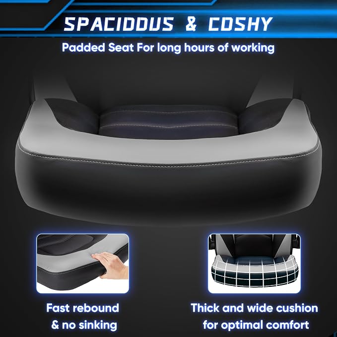 OLIXIS Computer Gaming Desk Chair - Ergonomic Video Game with Comfy Lumbar Support and headrest, PU Leather with Flip-up Arms, Adjustable Height and Swivel Wheels, for Adults, Black and Grey