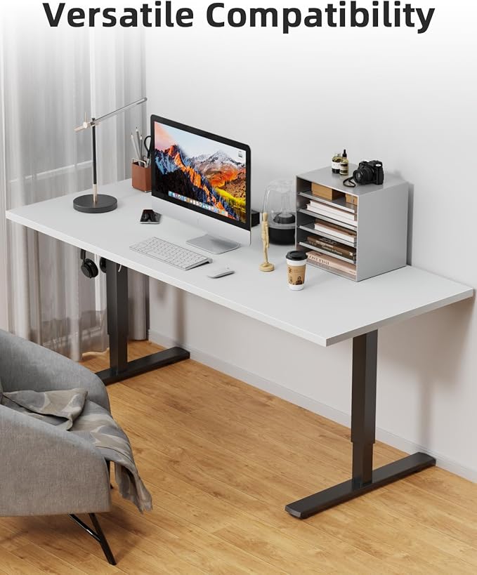 Universal 55 x 28 One-Piece Solid Wood Table Top, 1" Thick Desktop for Stand Up Height Adjustable Desk Frames, Home Office Tabletop, Countertop DIY, White