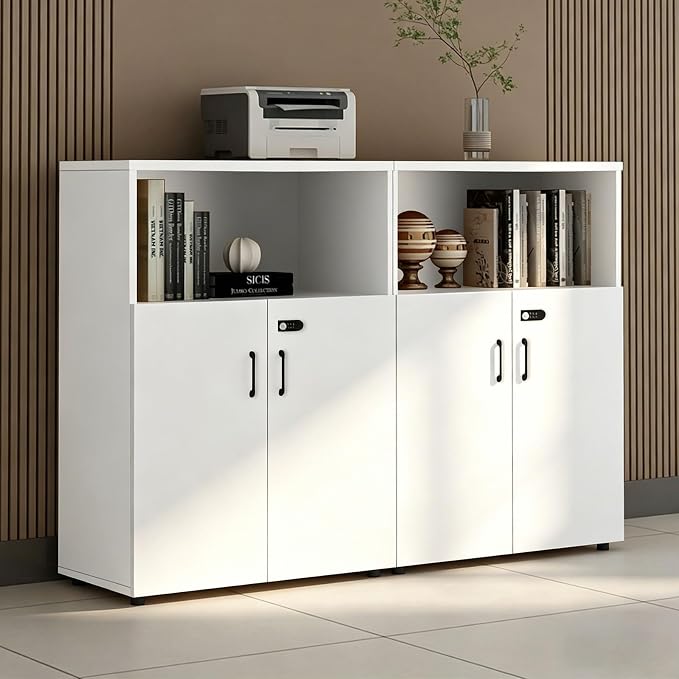 File Cabinet with Password Lock, Wood Lateral Filing Cabinet for Letter/A4 Files, 3 Drawer with Door, Printer Stand with Open Shelves for Home Office