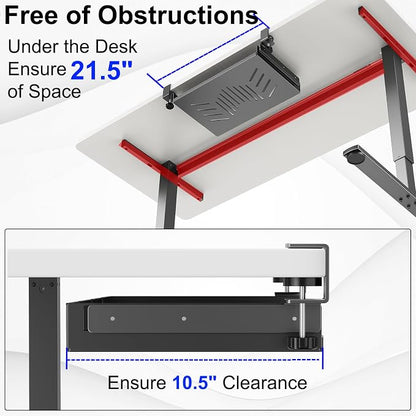 Sliding No Drill Under Desk Laptop Mount, Metal Under Desk Storage Shelf with Cable Management, Slide Out Laptop Storage Tray for MacBook, Mac Mini, Fits Office Workstations(Black with slid rail)