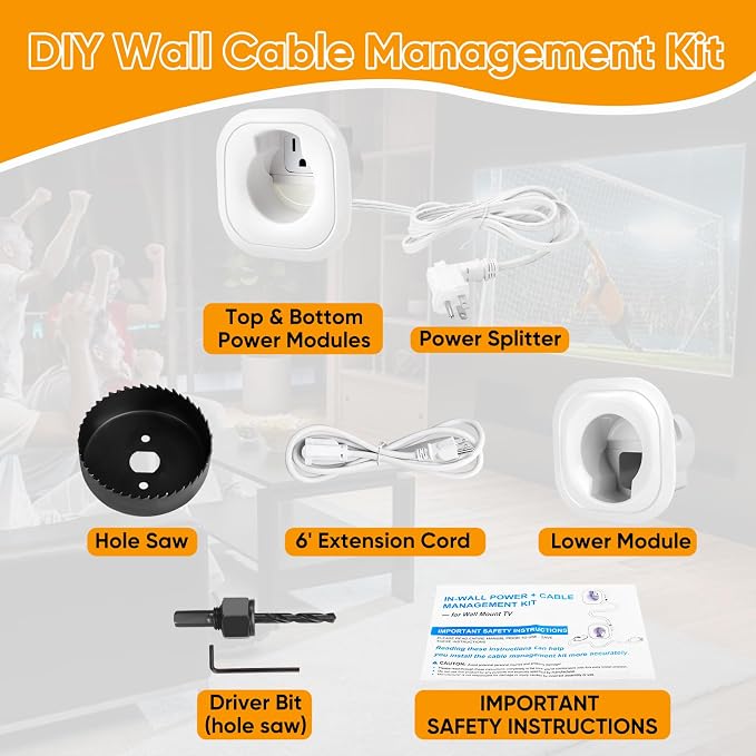 in Wall Cable Management Kit, Cord Hider for Wall Mounted TV - Includes Power & Low Voltage Cable Management