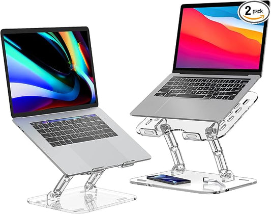 Lpoake 2 Pack Acrylic Laptop Stand for Desk, Adjustable Ergonomic Laptop Riser, Portable Foldable Computer Stand, Compatible with 10 to 15.6 Inches Notebook and MacBook, Clear