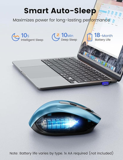 SABLUTE Wireless Mouse for Laptop, Blue Computer Mouse with USB-A&USB-C Receiver, Office Cordless Mice with 6 Buttons & 3 Level DPI for Small to Medium Hands, Works with PC, Desktop, Tablet M21