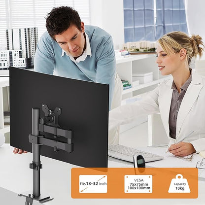 Bracwiser Monitor Mount Single Fully Adjustable Arm Fits One Screen 13-32 inch 22lbs for Monitor Computer Screen 13 15 17 19 20 22 23 24 26 27 30 32 inch VESA 75 100 (MD7421)