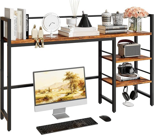 HavenlyYouth Desk Shelf, 45.4 Inch Wood Desk Organizer Shelf for Computer Monitor, Desk Hutch Storage, Desktop Shelf for Top of Desk, 3 Tier Desktop Bookshelf for Home Office Dorm, Rustic