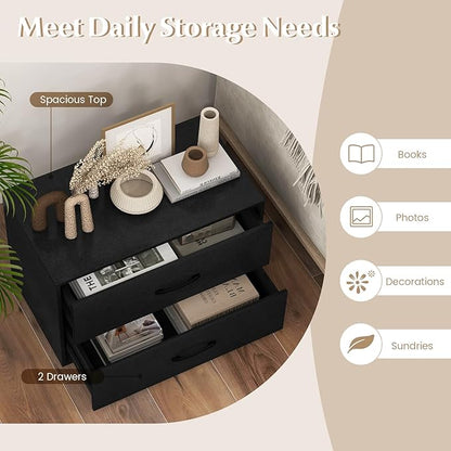 2 Drawer Lateral File Cabinet, Stackable Home Office Drawers, Under Desk Printer Stand, Low Storage Organizer, Horizontal Wooden Filing Cabinet for Study Living Room, No Wheels (2, Black)