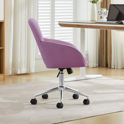Velvet Home Office Desk Chair, Modern Cute Computer Task Chair with Back, Height Adjustable Upholstered Vanity Chair with Swivel Wheels for Women, Girls (Silver Base, Light Purple