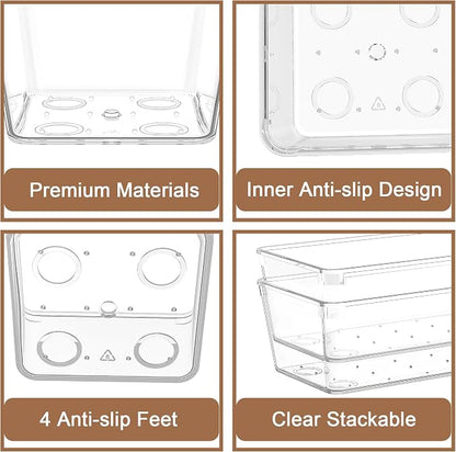 7Pack Desk Drawer Organizers, 6"*9" makeup acrylic drawer organizer trays for vanity, bathroom, office, nightstand, junk for kitchen drawer, Versatile plastic drawer divider storage bins