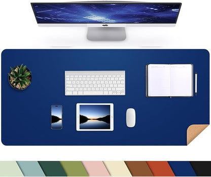 AFIING Cork Desk Mat, Sapphire Blue, 35.4" x 17" | Natural Cork & PU Leather, Non-Slip, Waterproof, Large Mouse Pad for Office, Home & Gaming