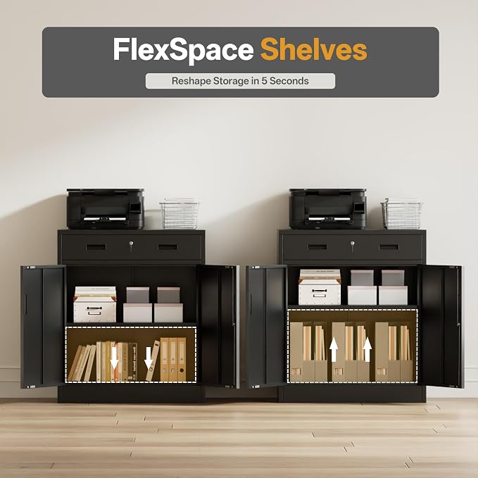Metal Storage Cabinet 36" H, Locking Storage Cabinet with 1 Drawer and Adjustable Shelf, Garage Storage Cabinet for Home Office, Garage, School, Apartment, Warehouse