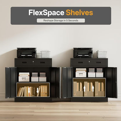 Metal Storage Cabinet 36" H, Locking Storage Cabinet with 1 Drawer and Adjustable Shelf, Garage Storage Cabinet for Home Office, Garage, School, Apartment, Warehouse