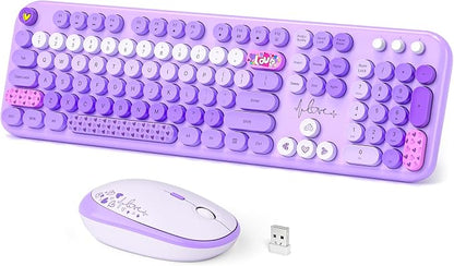 Dilter Wireless Keyboard and Mouse Combo, Full Size Retro Keyboard with Number Pad and 2 in 1 USB Connected Mouse for Windows 7/8/10, Laptop, Desktop, PC, Computer (Purple Colorful)