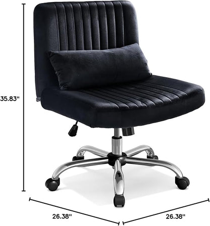 Warmiehomy Criss Cross Chair, Luxury Velvet Cross Legged Chairs, Office Chair for Home Office, Desk Chair with Height Adjustable, Wide Seat Computer Chair, Comfy Vanity Chair Gift, Classic Black