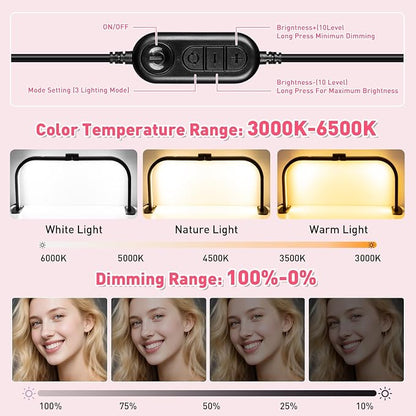HITTI LED Half Moon Nail Desk Lamp, 30" Foldable Arch Light with 5X Magnifier & Phone Holder for Manicure, Handicraft, Art, Eyelash Extensions - Adjustable Brightness, 3 Color Modes, Home & Salon