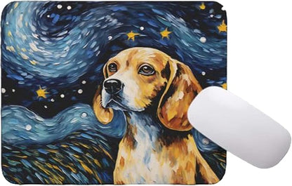 Tubbie Prints Starry Night Beagle Dog Mouse Pad for Computer Laptop Home Office Gaming Working Desk Desktop Accessories Non-Slip Rubber Mouse Pad for Dog Lovers (Beagle)
