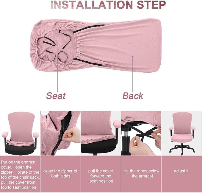 Tatuo 3 Pcs Computer Office Chair Cover Universal Rotating Chair Slipcovers Protector Removable Washable Office Armrest Covers with Zipper for High Back Seat Backrest (M,Argyle,Pink)