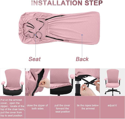 Tatuo 3 Pcs Computer Office Chair Cover Universal Rotating Chair Slipcovers Protector Removable Washable Office Armrest Covers with Zipper for High Back Seat Backrest (M,Argyle,Pink)