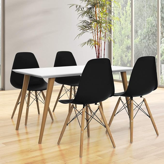 Giantex Dining Chairs Set of 2 Black, Pre Assembled Mid Century Modern Dining Chairs with Wood Legs, Armless Kitchen Chairs, Plastic Dining Side Chair for Dining Room, Kitchen, Living Room