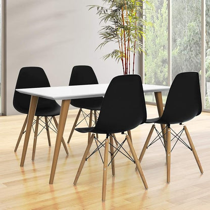 Giantex Dining Chairs Set of 2 Black, Pre Assembled Mid Century Modern Dining Chairs with Wood Legs, Armless Kitchen Chairs, Plastic Dining Side Chair for Dining Room, Kitchen, Living Room