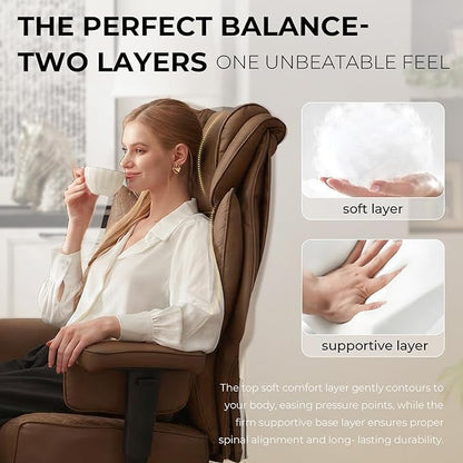 Dowinx Big and Tall Office Chair 400 Lbs with Rotating Massage Lumbar Support, Wide Thick Seat Cushion and Adjustable Armrest,Computer Gaming Chairs with Footrest,Brown