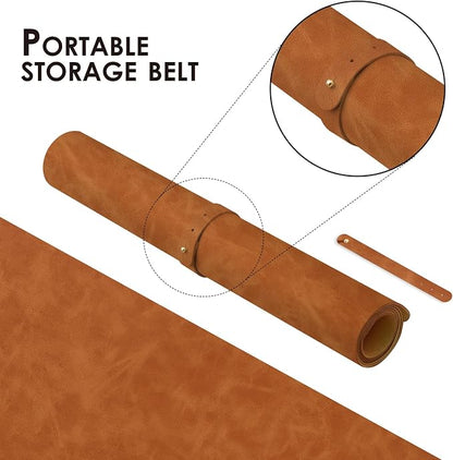 Distressed Leather Desk Mat - Non-Slip PU Desk Pad for Office and Home - Desk Organization and Accessories - Ideal for Large Mouse Pad and Desk Mats on Top of Desks(Tan,47.2"x 17")
