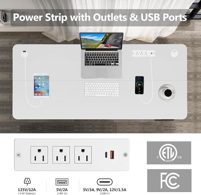 farexon Electric Standing Desk Adjustable Height, 63 x 24In with Power Outlets and USB Ports, Stand up Desk with 39x18in Mouse Pad, Dual Beam Structure, 4 Wheels,4 Memory Heights Easy to Set(White)